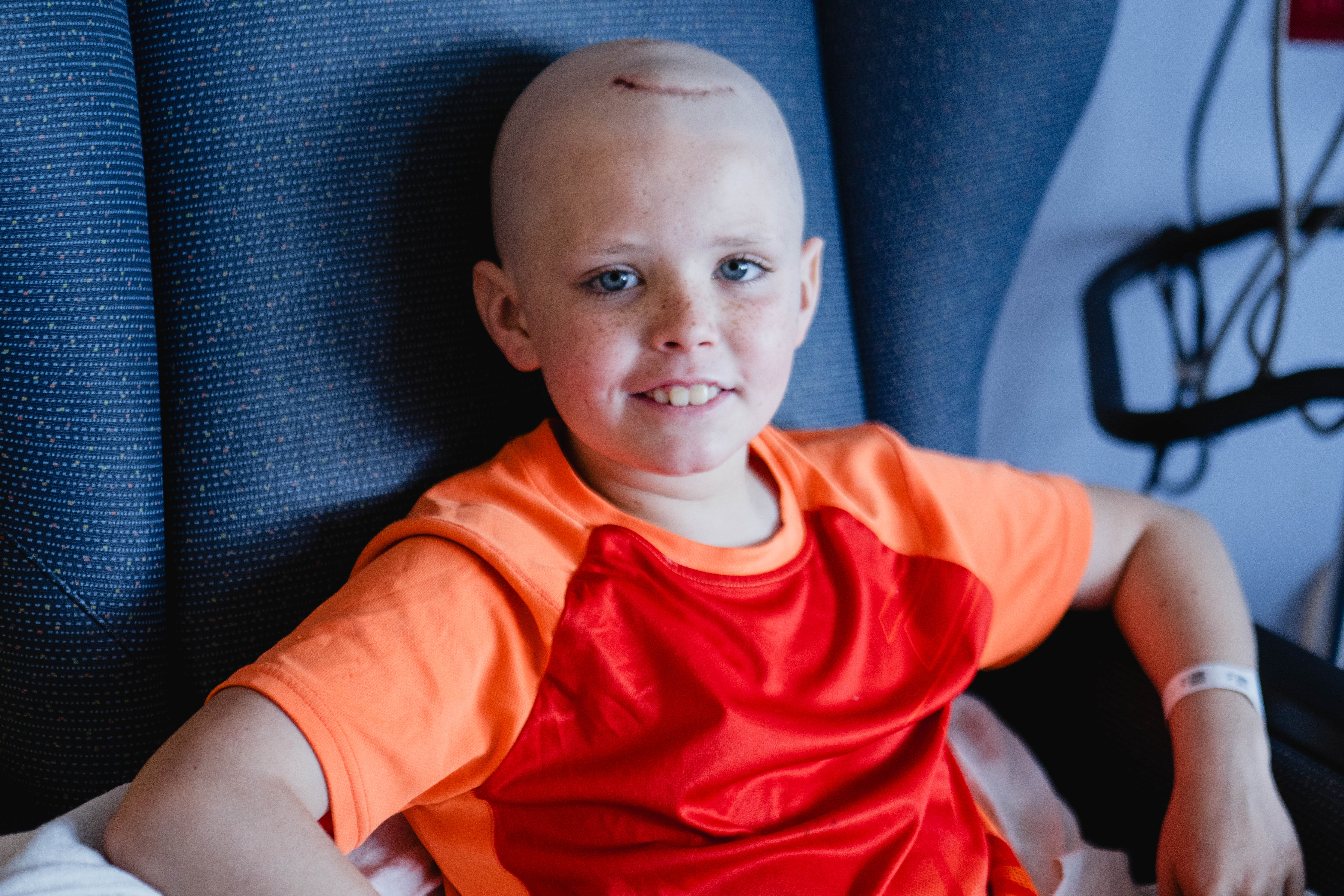 Oncology patient sitting and smiling