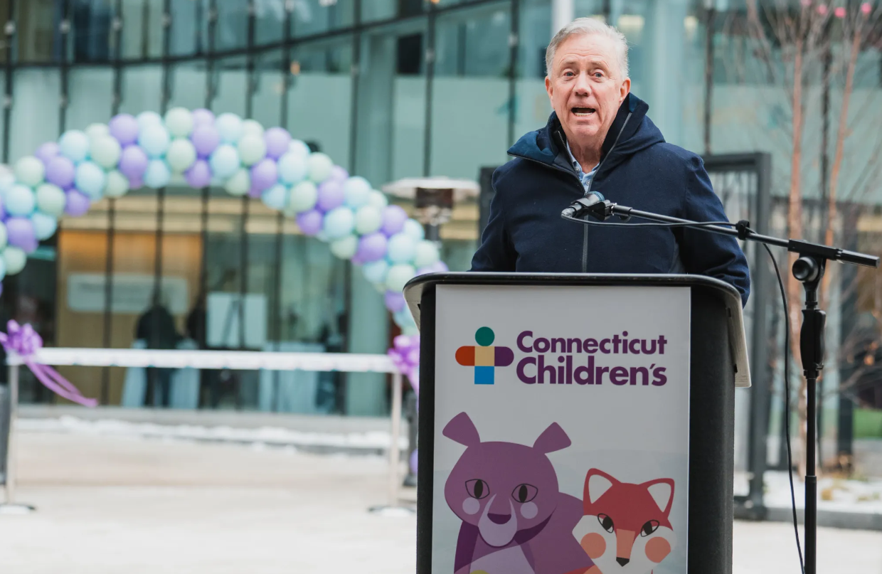Ned Lamont speaking at the Tower opening ceremony