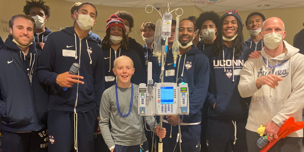 William with UConn Men's Basketball Team in hospital