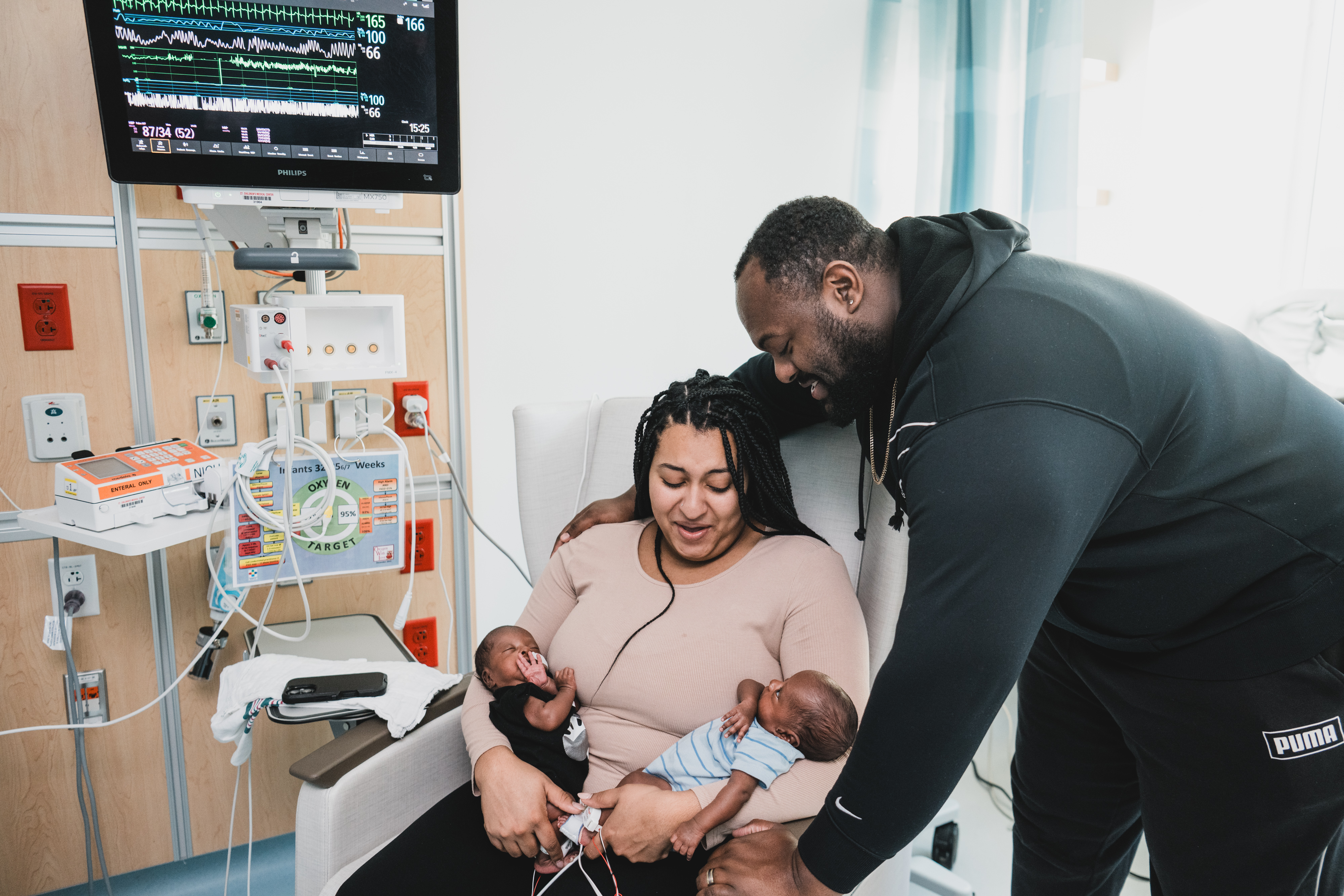 Family in the NICU with their twin babies