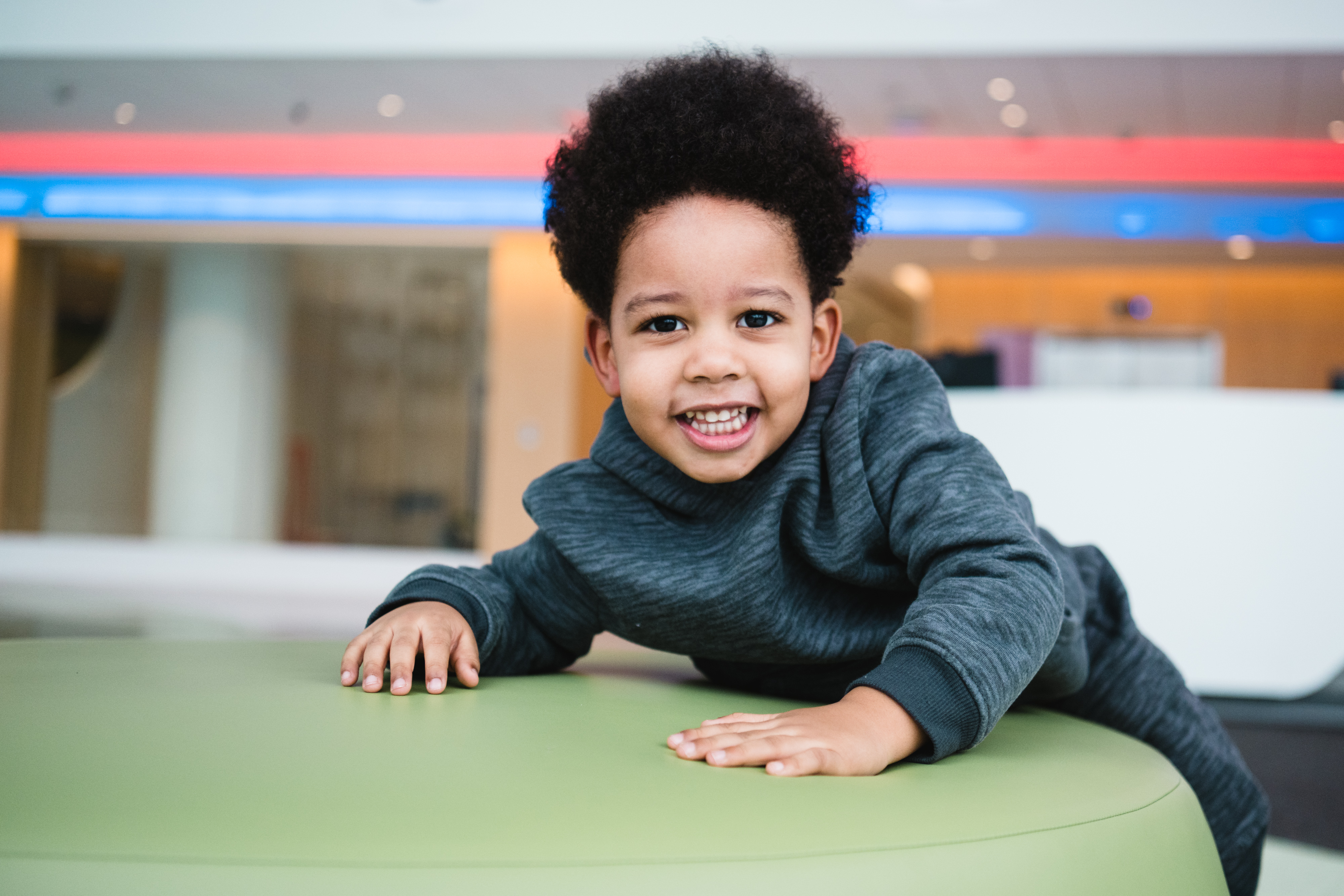 Boy smiling at Connecticut Children's Tower