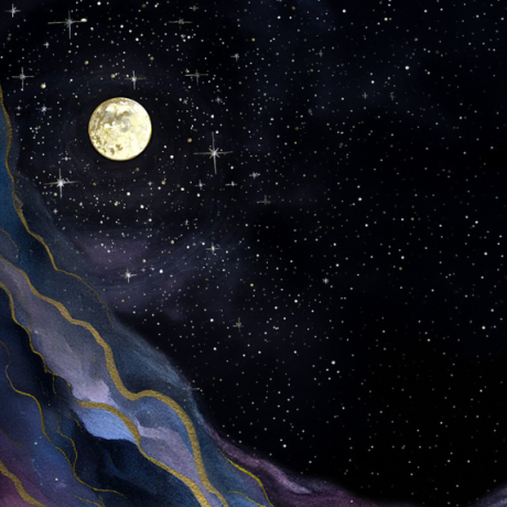 Celestial sky with moon and stars