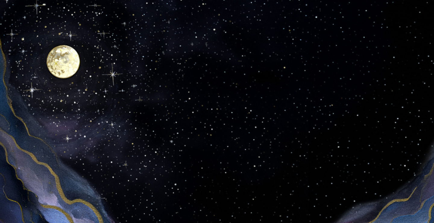 Celestial sky with moon and stars
